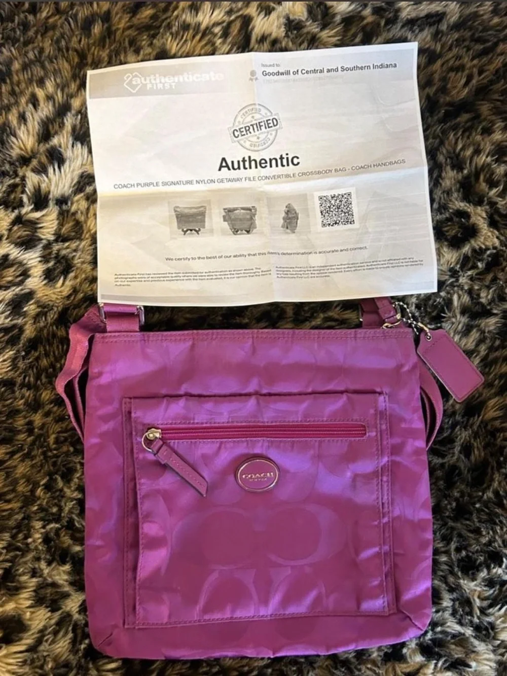 Coach dark Pink/bright purple   Signature Nylon Crossbody Bag